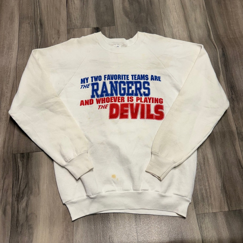 Vintage Fruit of the Loom NY Rangers Devils Sweatshirt White Large Made in USA